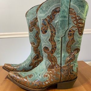 Teal and brown Durango cowboy boots